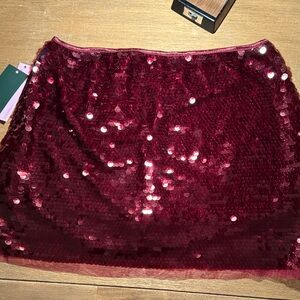 NWT XS Wild Fable Merlot Burgundy Sequined Mini Skirt with Shorts Underneath